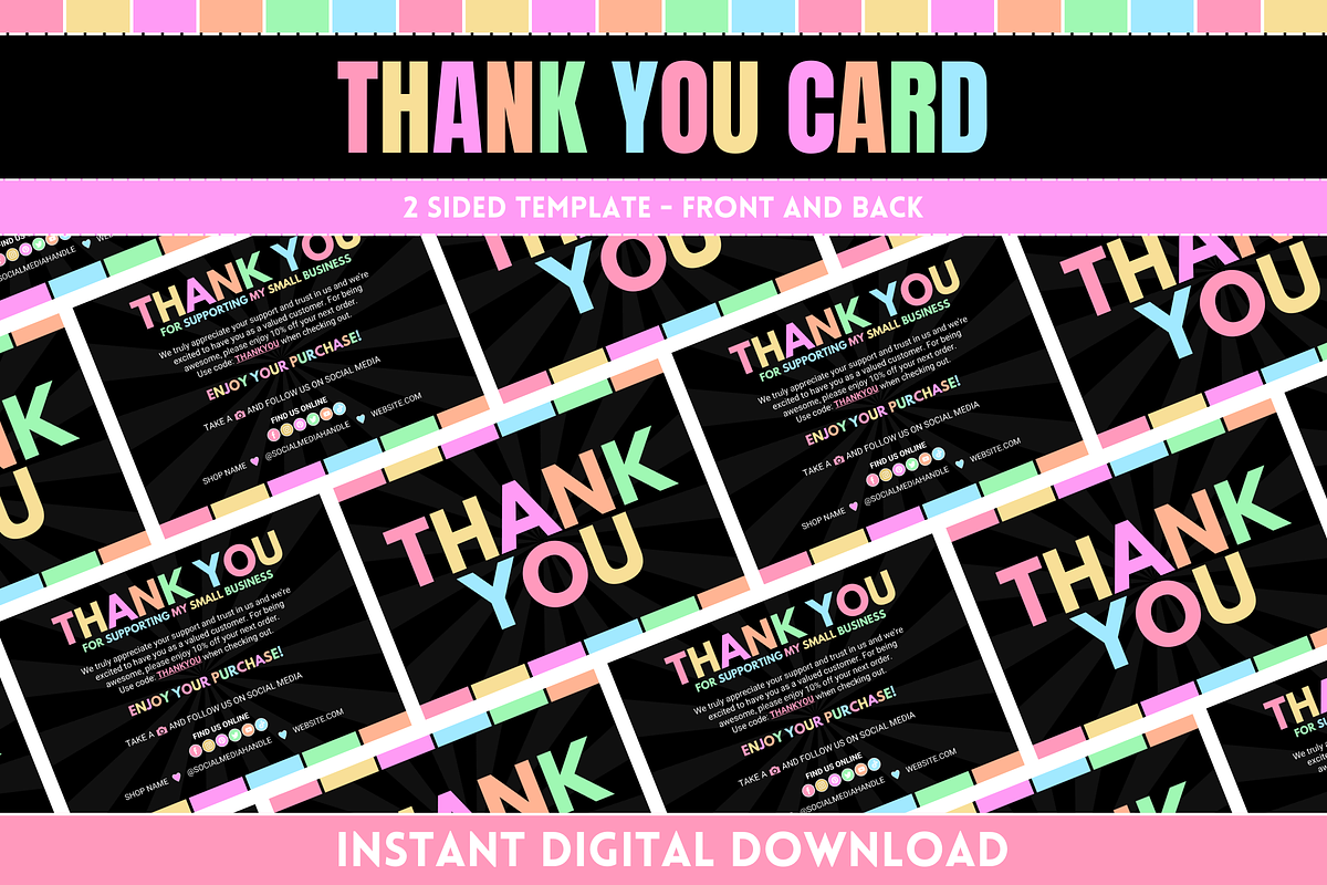 Pastel Neon Thank You Card, a Card Template by SunshineStudioBoutique (Photo 1 of 10)