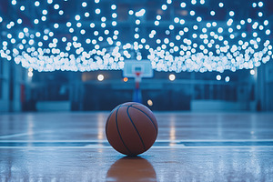 Basketball on wooden court, indoors, a Sports & Recreation Photo by AlyaAnd
