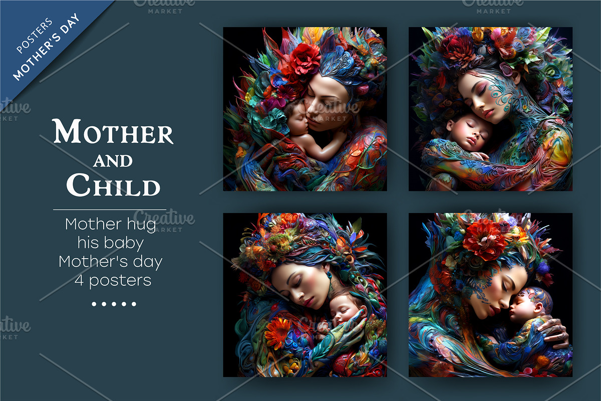 Colorful posters of mother and child, a Decorative Illustration by KENO Mascots (Photo 1 of 6)
