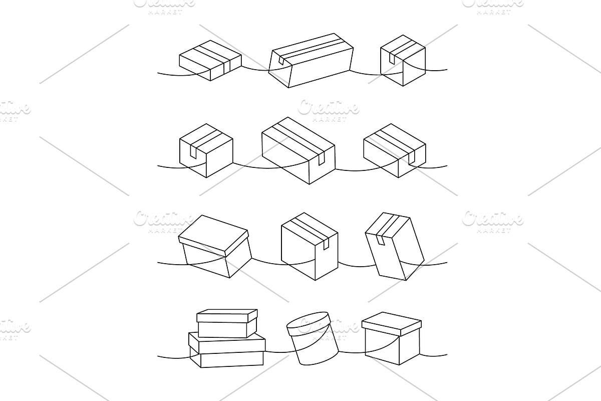 Black delivery boxes set. Present, an Object Illustration by GraphiShop