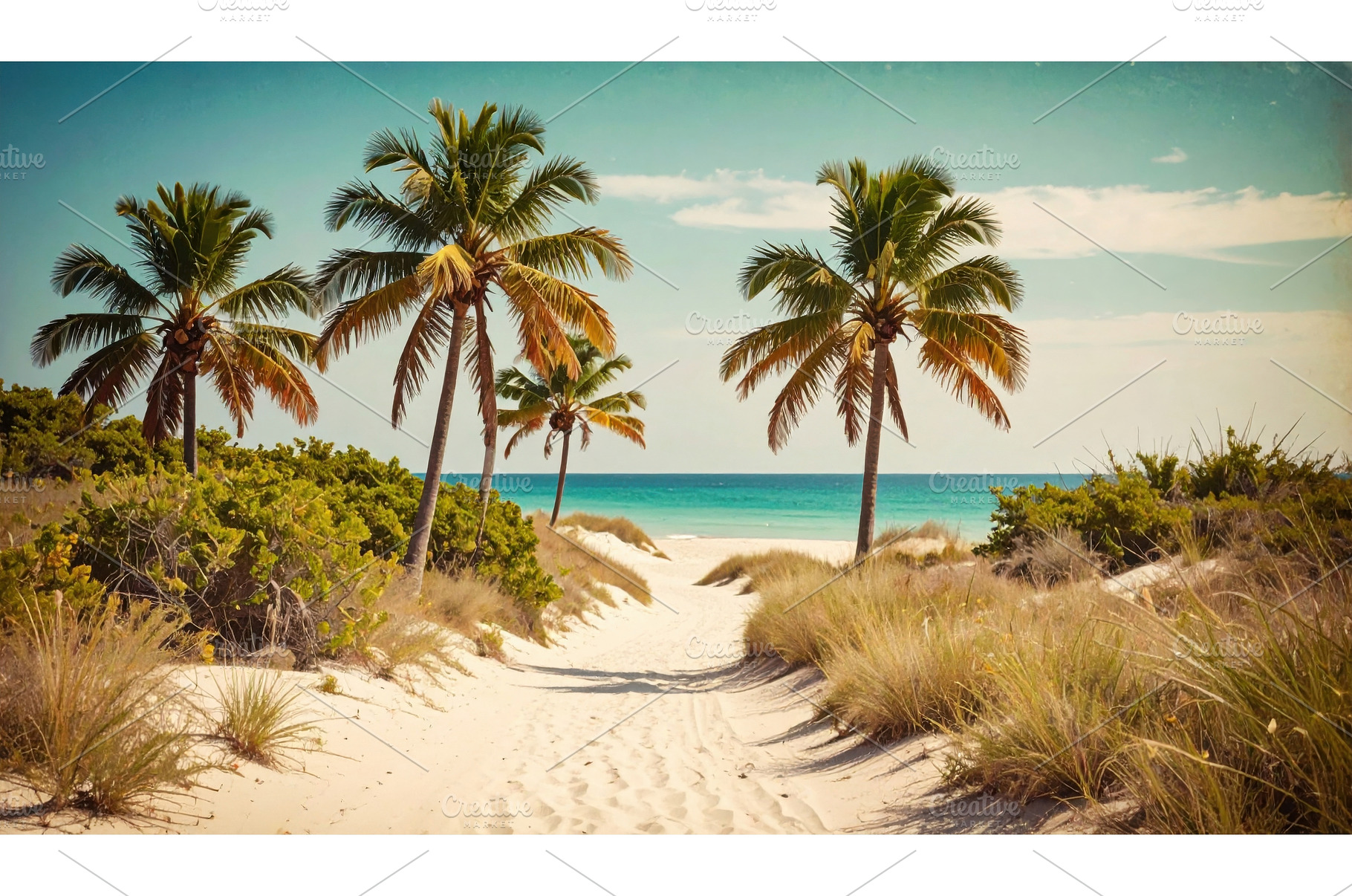 A tropical beach path lined with, a Holiday Photo by Igor Tichonow