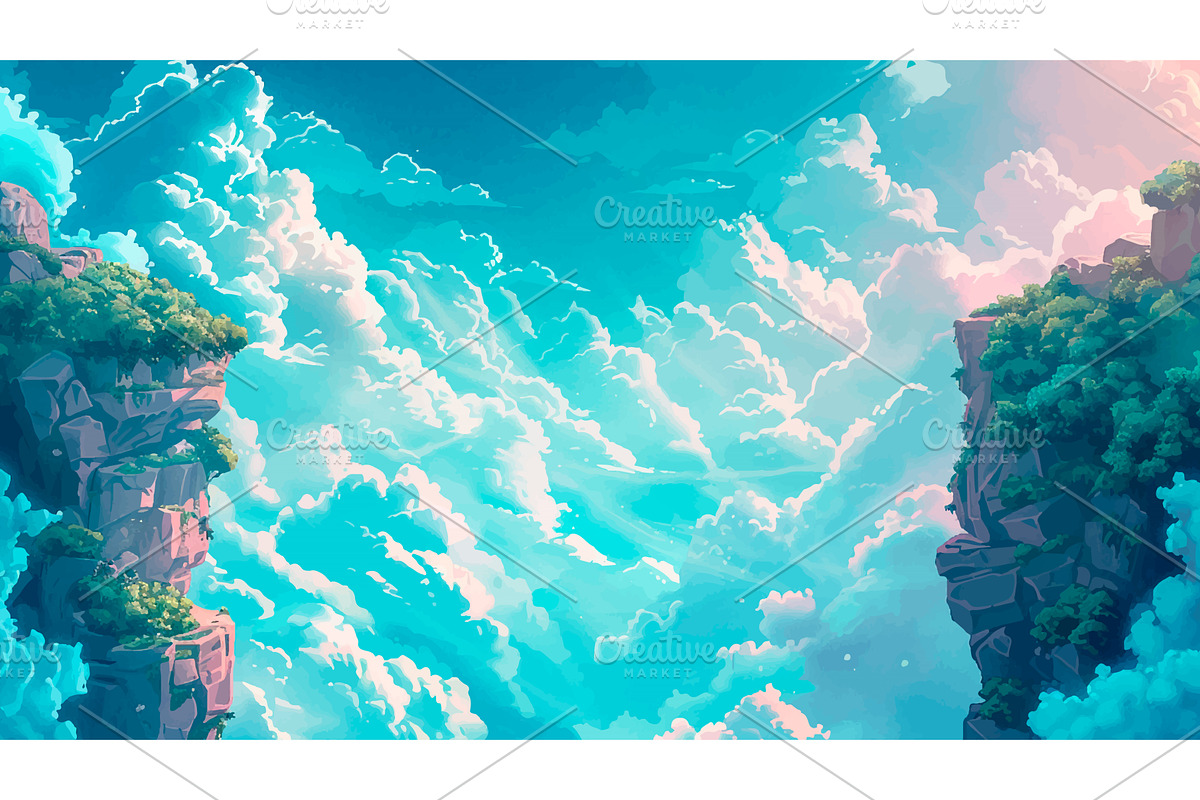 Beautiful Puffy Clouds Between Two, an Illustration by LadadikArt