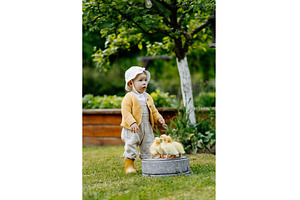 Cute toddler playing with ducklings, a Nature Photo by HalfPoint