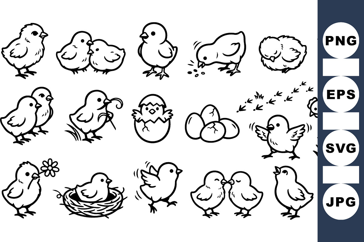 Cute Baby Chick Clipart Set, an Illustration by designvectx (Photo 1 of 3)