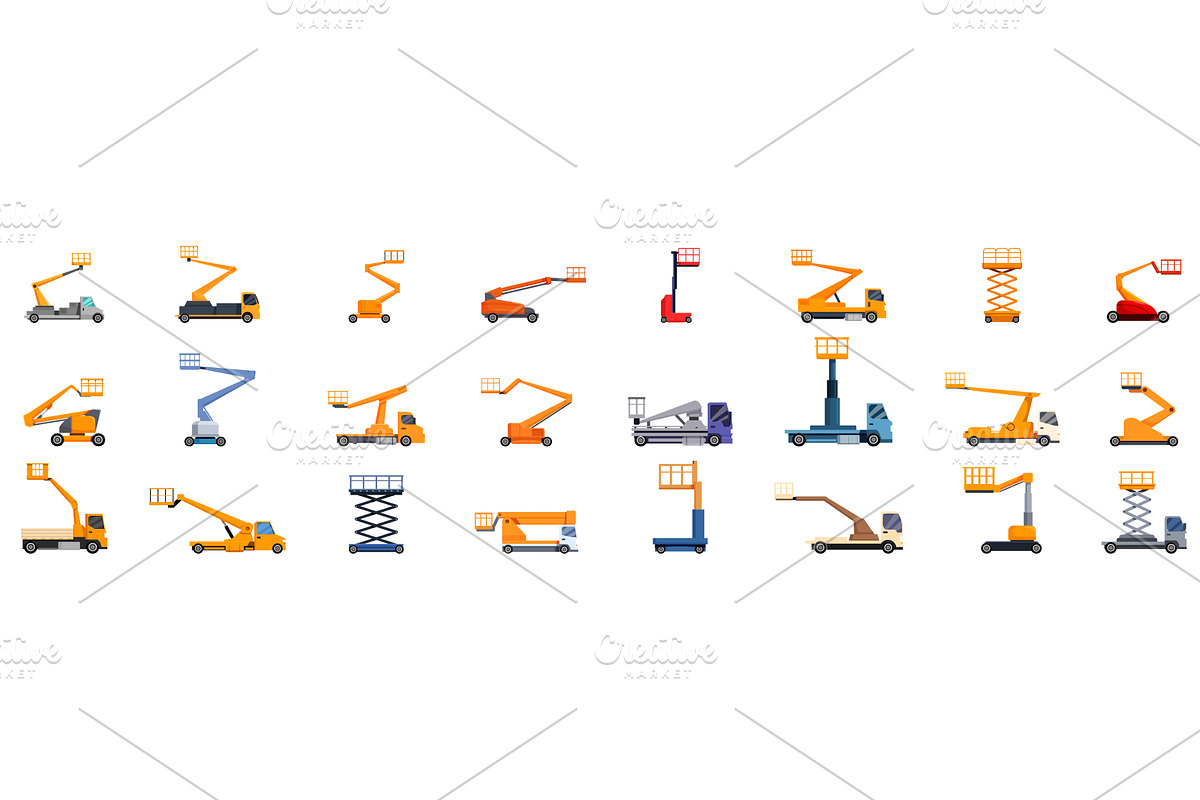 Lift platform basket icons set, an Illustration by Ylivdesign