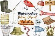 Watercolor Fishing Clipart Set, an Illustration by CropUp Creative (Thumbnail 1 of 4)