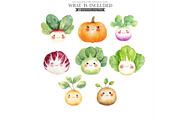 Cute Vegetables Watercolor Clipart, an Illustration by CharmClipart (Thumbnail 5 of 10)