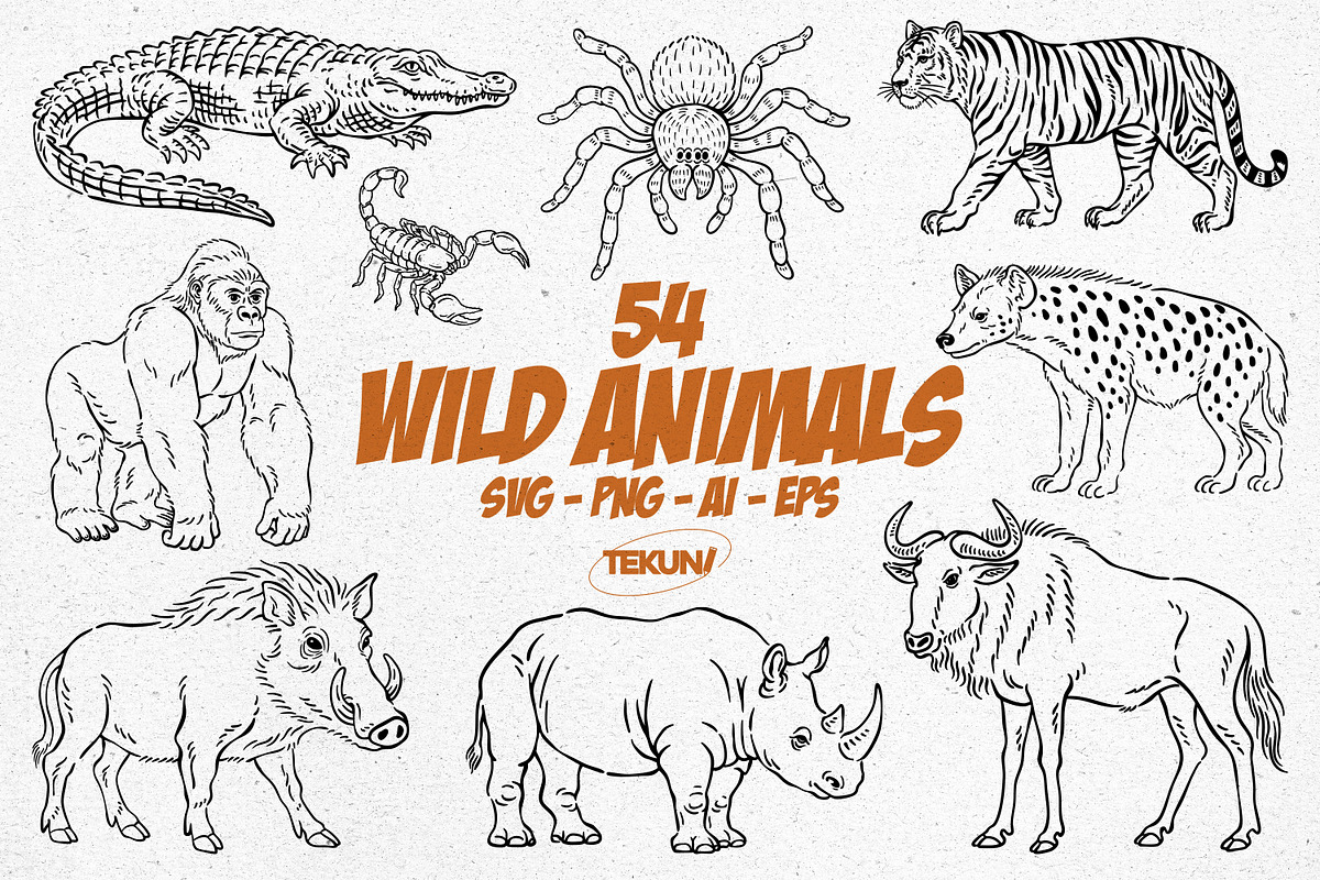 Wild Animals Line Art, an Animal Illustration by Tekuni (Photo 1 of 12)