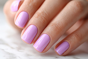 Female hand showing five fingers with nail polish in a vibrant shade of lavende, a Beauty & Fashion Photo by AlyaAnd