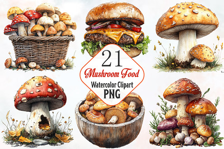 Mushroom Food Watercolor Cliparts, an Illustration by RobertsArt