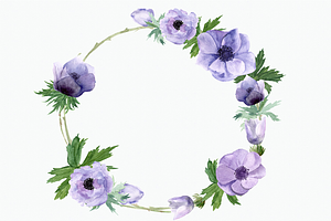 Anemone Watercolor Clip Art Wreath