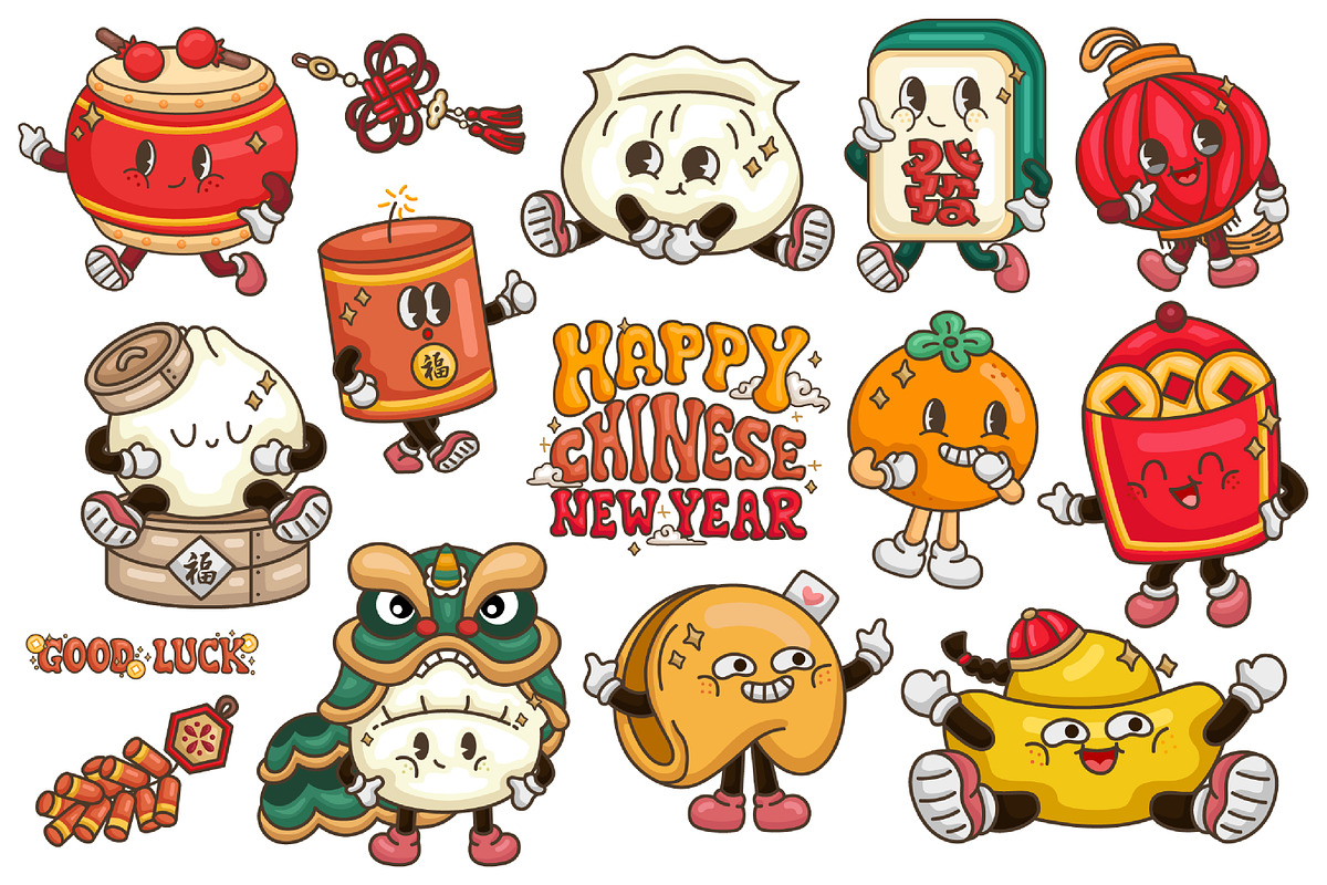 Lunar Chinese New Year Clipart, a Seasonal Illustration by Inkley Studio