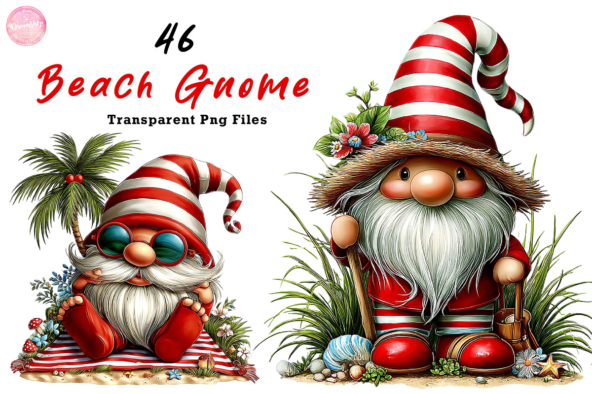 Watercolor Beach Gnome Clipart, an Illustration by CreationArt (Photo 1 of 7)