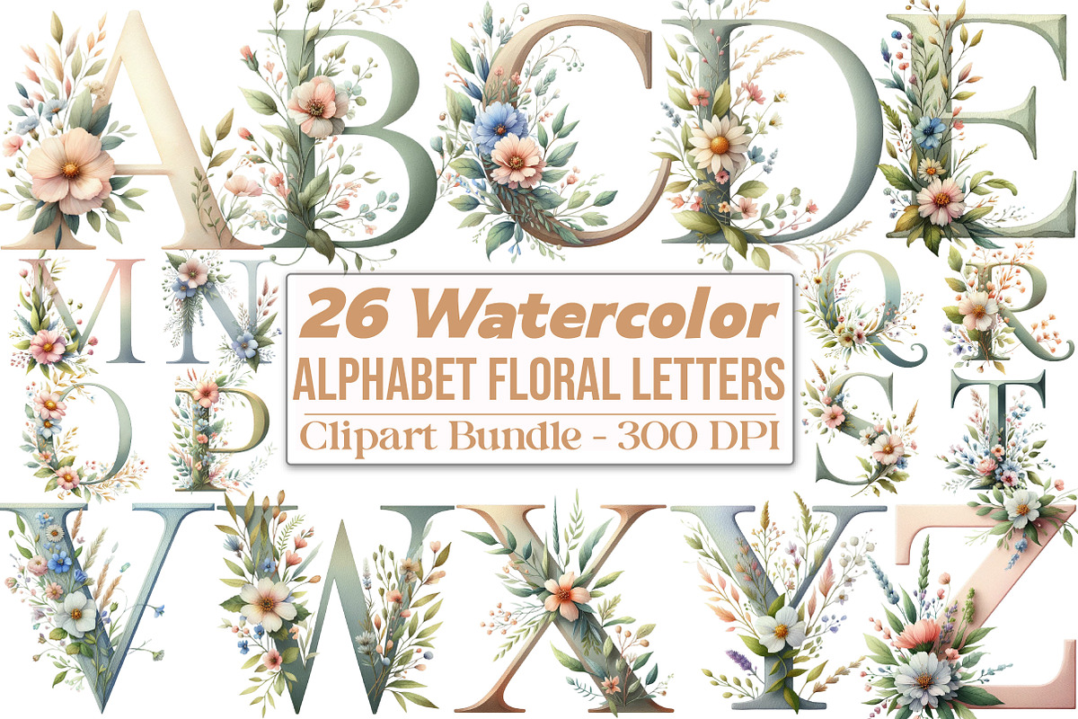 Alphabet, Letters, Floral Clipart, an Illustration by DreamCafeArt (Photo 1 of 3)