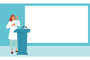Young woman in white coat performs, a Healthcare Illustration by Vectorbuum