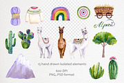 Alpaca set. Watercolor., an Animal Illustration by Ola_Vola (Thumbnail 2 of 7)