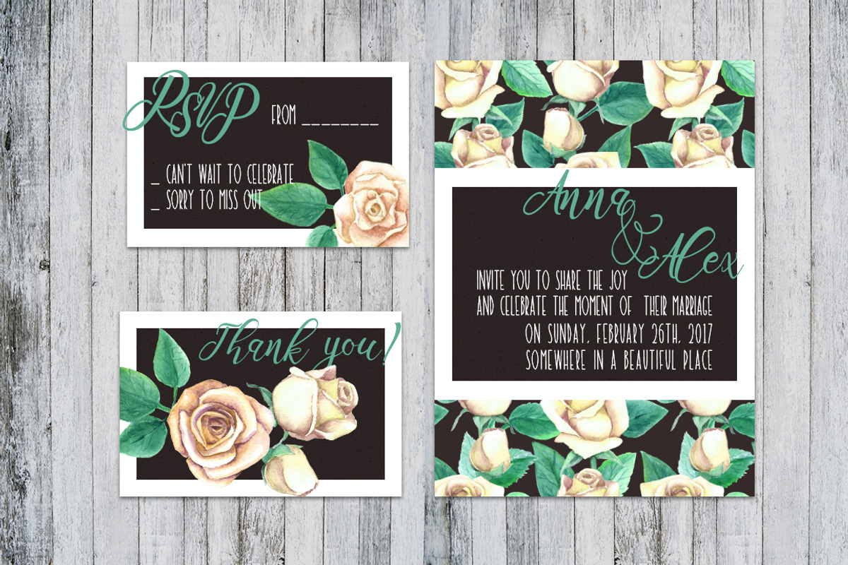 Watercolor White Roses Wedding Set, an Illustration by WBS Design (Photo 2 of 8)