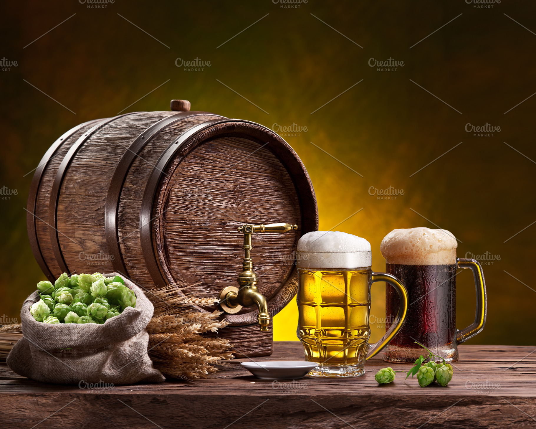 Two mugs of chilled beer, a Food & Drink Photo by Volff