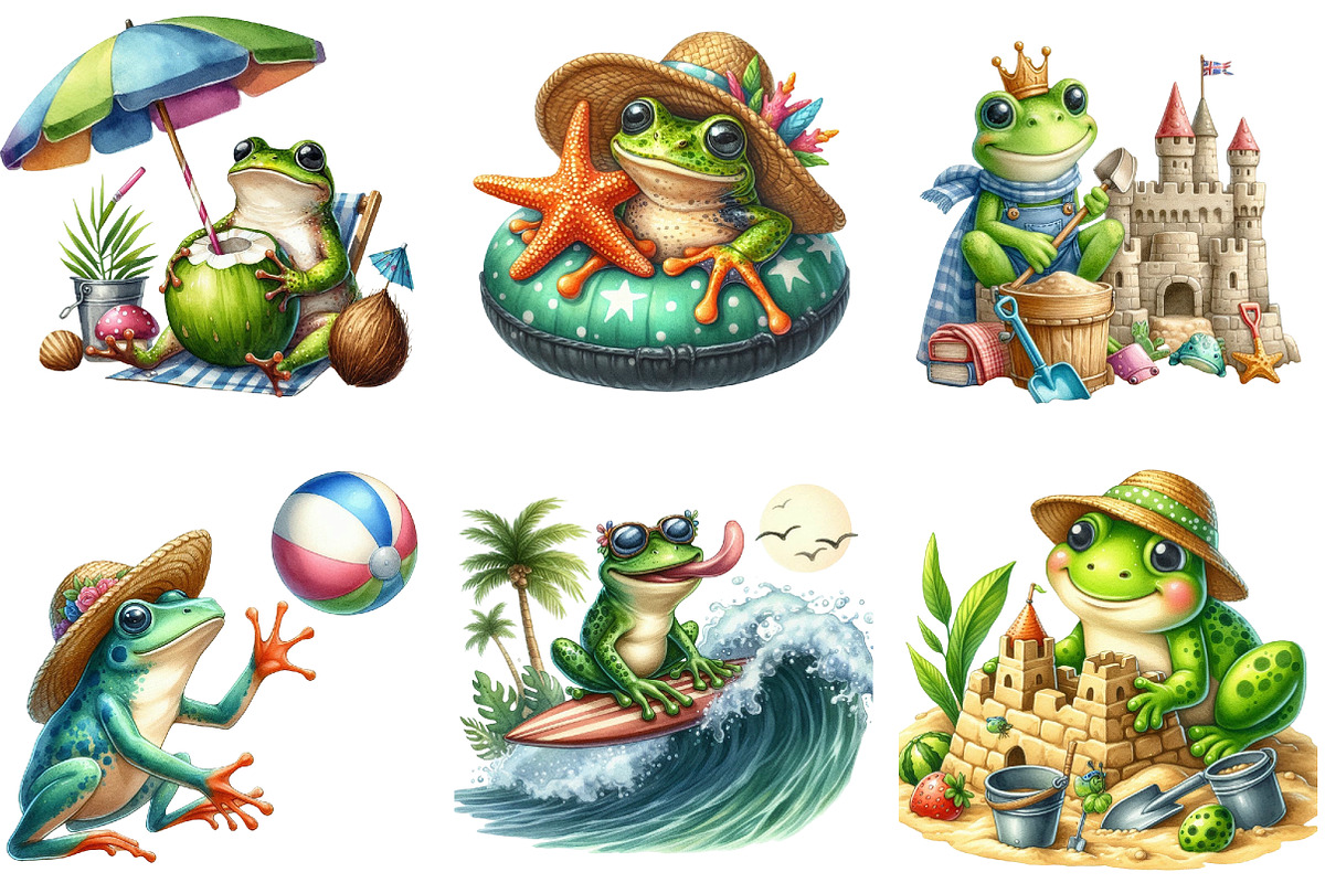 Funny and Cute Frog Beach Clipart, an Illustration by DreamArtGraphic (Photo 5 of 5)