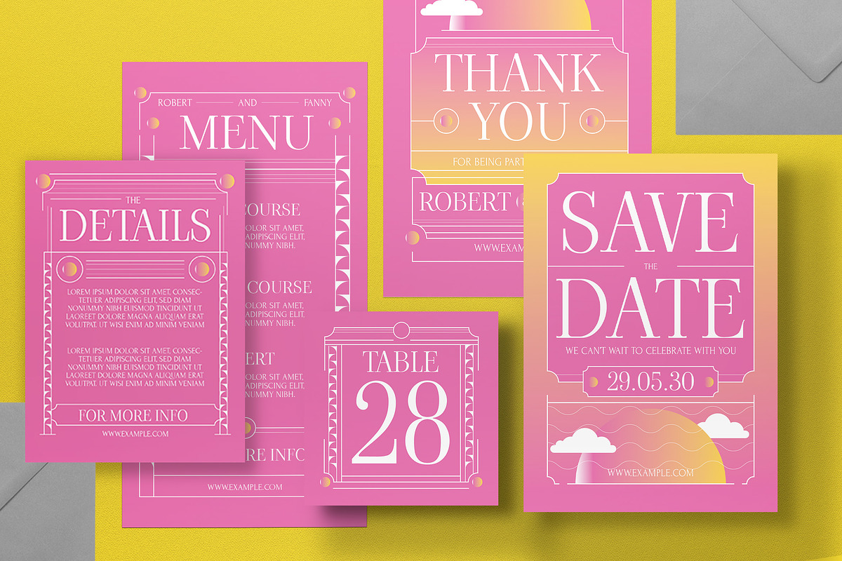Pink Art Deco Wedding Invitation Set, an Invitation Template by graphicook (Photo 2 of 3)