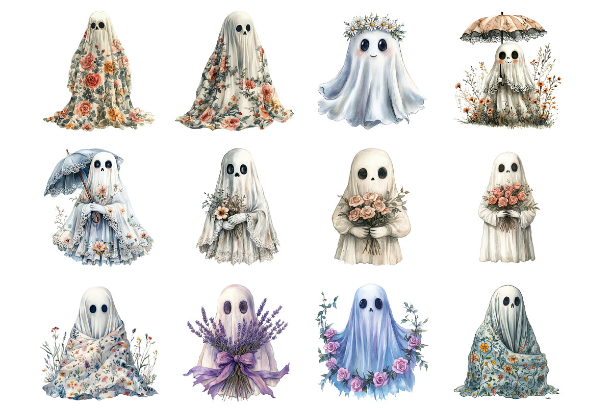 Vintage Floral Ghost Halloween, an Illustration by Design Market (Photo 2 of 4)