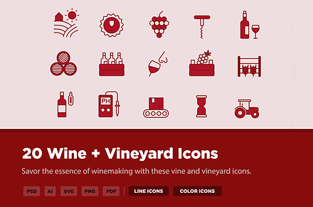 20 Vine & Vineyard Icons