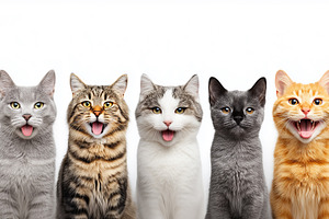 Group of five funny cats with open, an Animal Photo by MistyDay