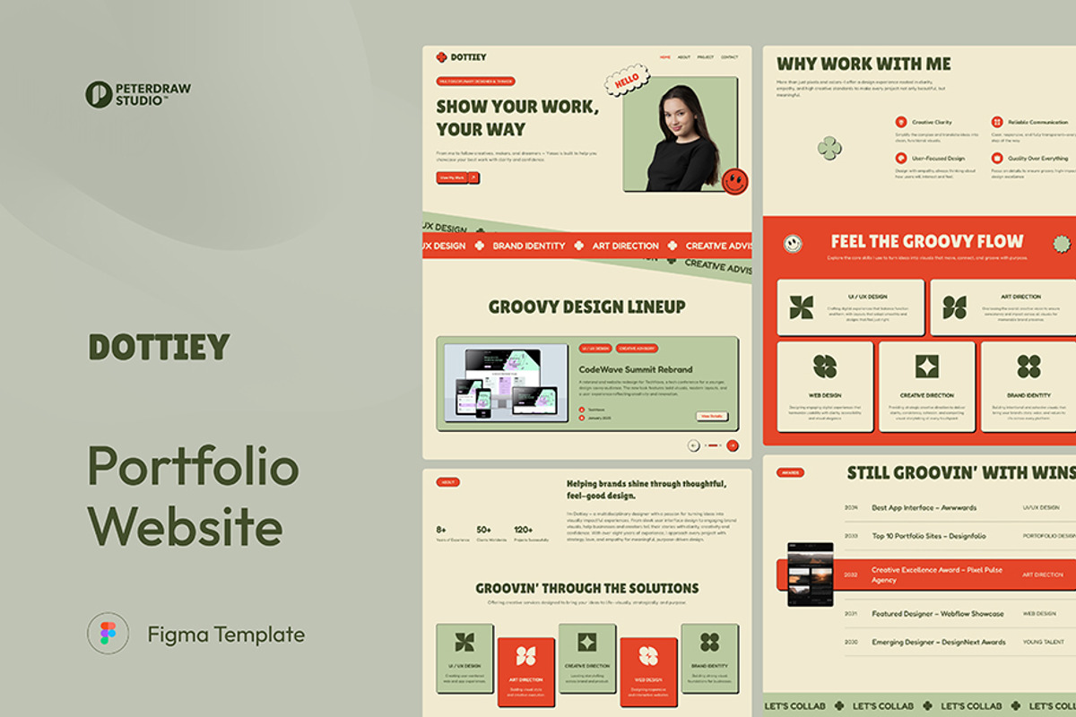 Dottiey – Portfolio Website UI Figma, an UI Kit Template by peterdraw (Photo 1 of 6)