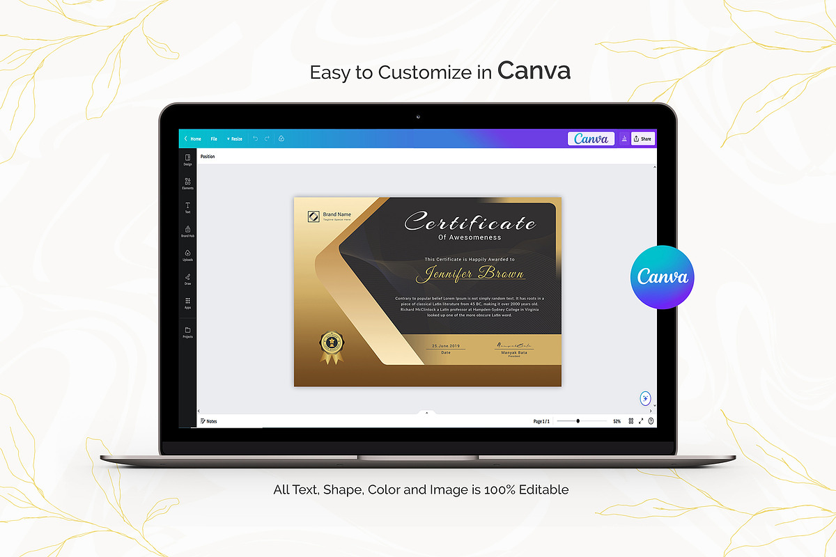 Canva Certificate Template, a Stationery Template by DesignDevisers (Photo 7 of 9)