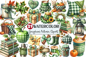 Green Gingham Autumn Clipart, an Illustration by Rose Art