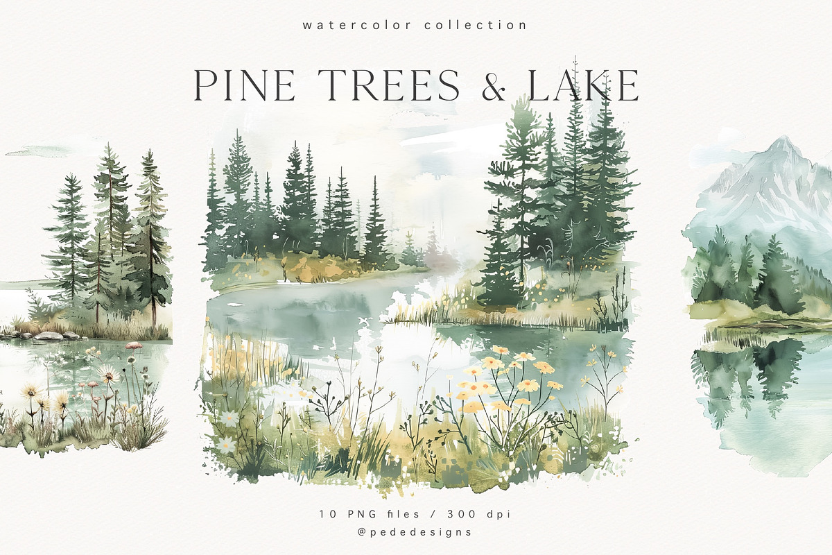 Pine Trees & Lake, a Decorative Illustration by PeDe Designs (Photo 7 of 12)