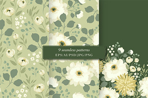 English Garden. Seamless Patterns