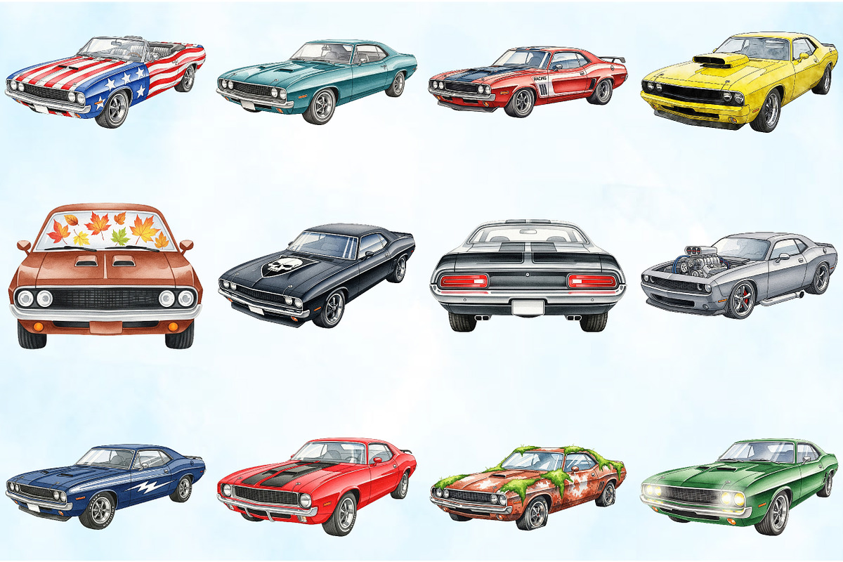 Retro Muscle Car Art Pack, an Illustration by Craft Nest (Photo 3 of 6)