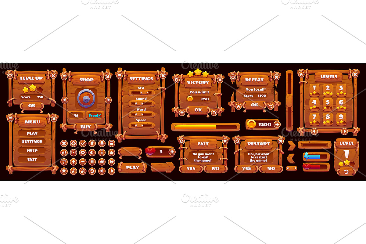 Wooden game interface with wood, an Illustration by Vector Tradition (Photo 3 of 3)