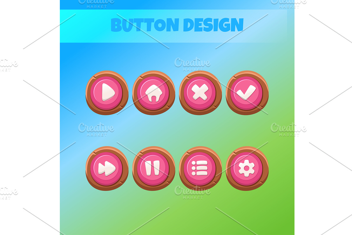 Game ui set of Buttons. Cartoon GUI, a Graphic by BabySofja