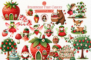 Strawberry Fairy Garden Watercolor, a Person Illustration by Nicolle's Colorful Art