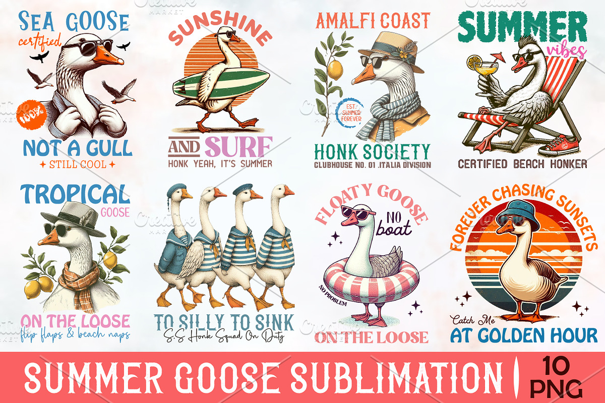 Summer Goose PNG Sublimation Bundle, an Illustration by RobertsArt