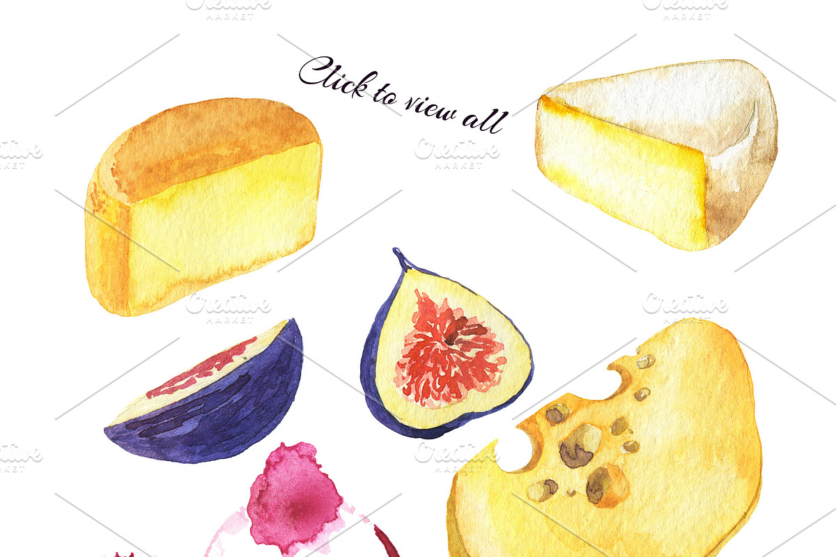 Cheese and wine watercolor, a Food Illustration by Watercolor & sketches (Photo 2 of 5)