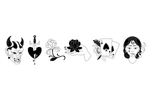 Old school tattoo icons set isolated, an Illustration by art PVP - market