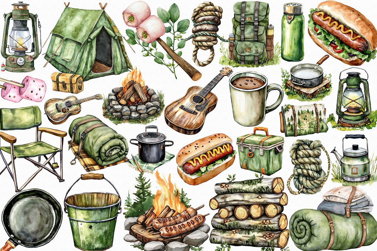 Watercolor Camping Clipart, an Illustration by Libby Wishes (Photo 2 of 4)