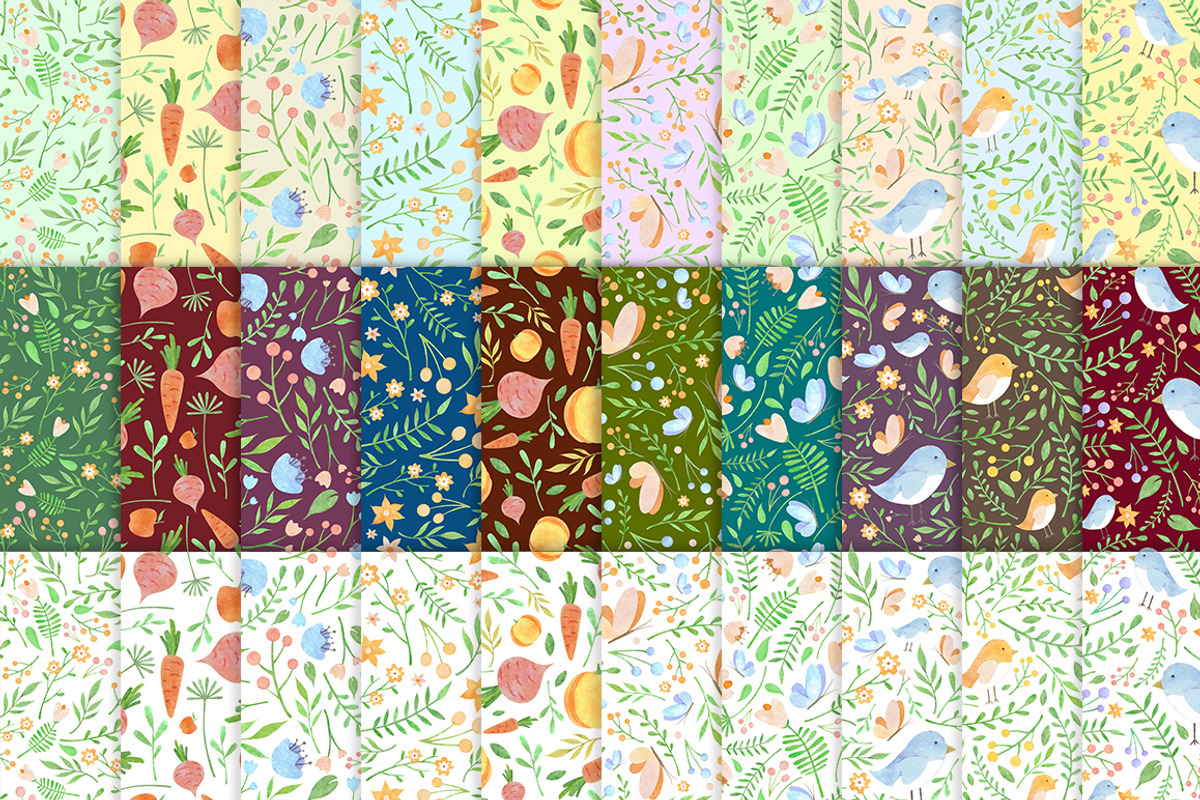 Floral watercolor patterns, a Pattern Graphic by Piñata (Photo 2 of 7)