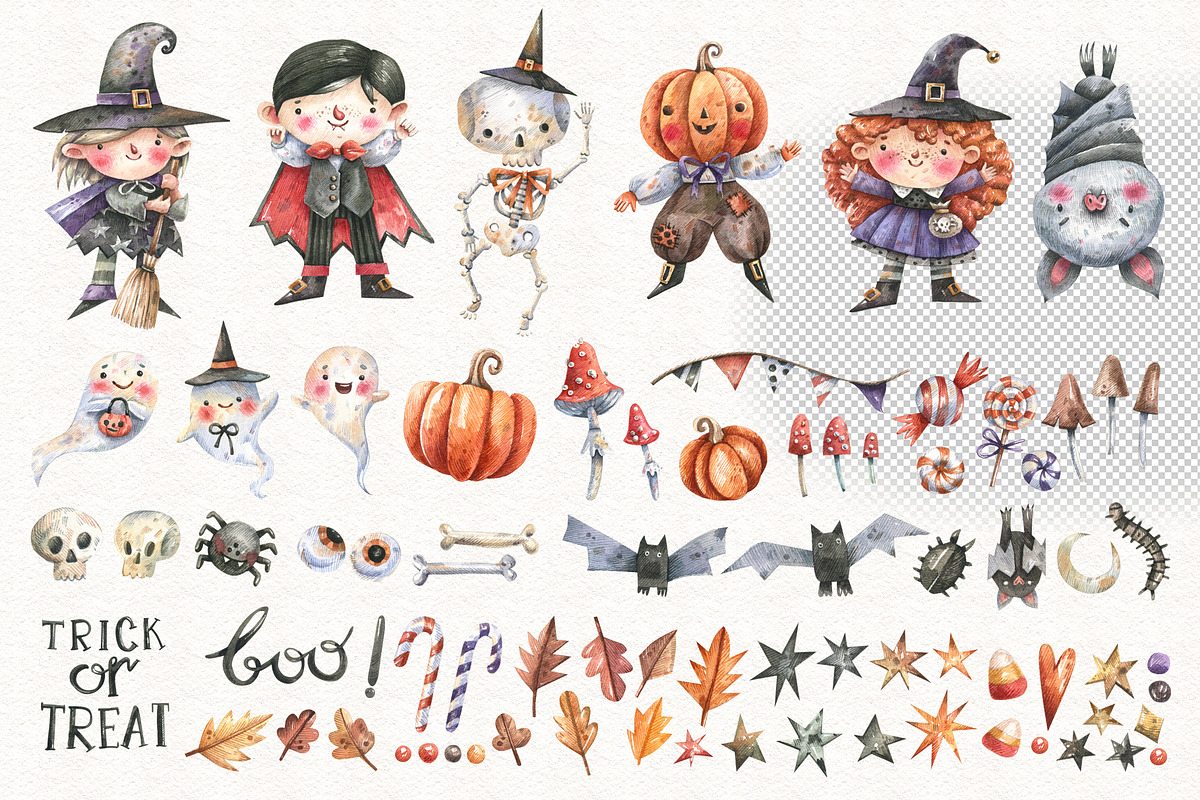Halloween Characters, a Seasonal Illustration by Watercolor by Tonia Tkach (Photo 2 of 7)