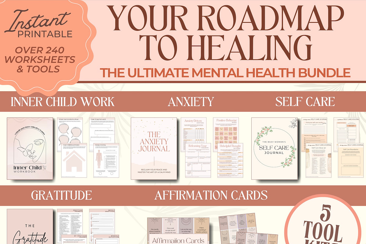 Mental Health Self Care Mega Bundle, a Stationery Template by Ambitiously Alexa (Photo 1 of 6)