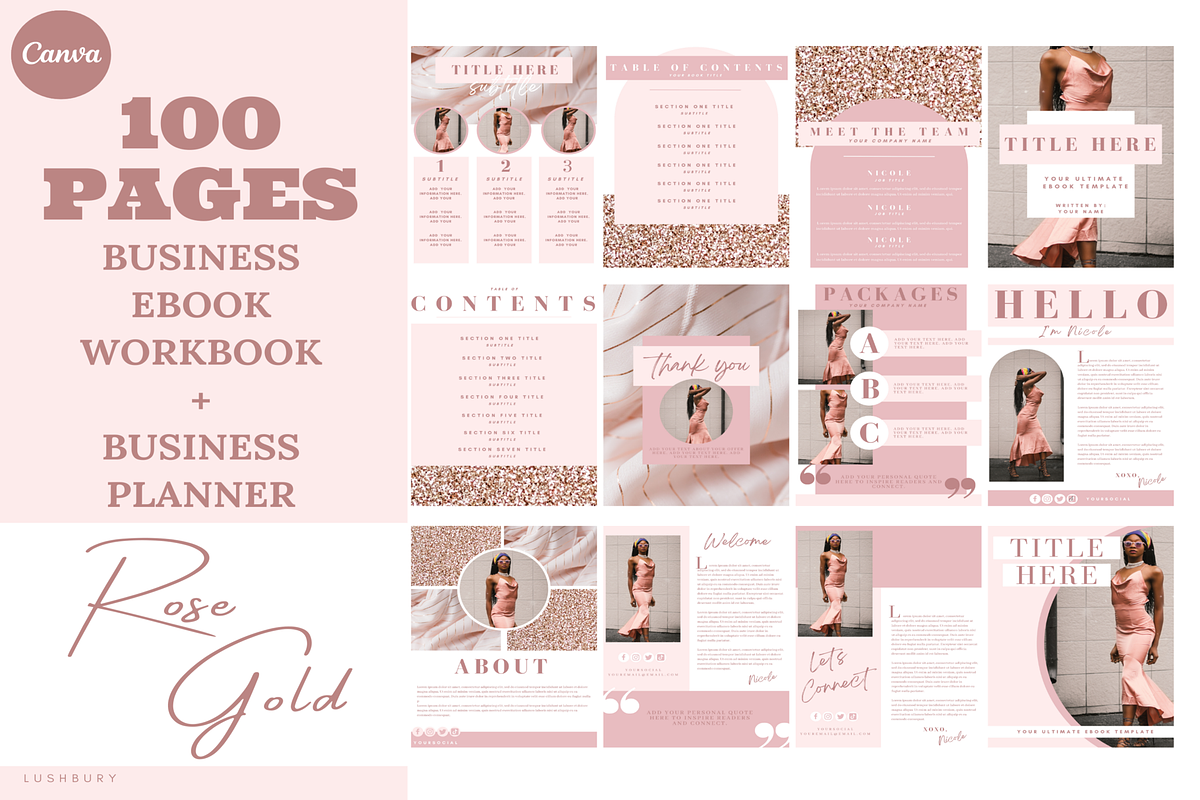 100 Rose Gold Ebook Template Canva, a Magazine Template by LushBury (Photo 1 of 5)