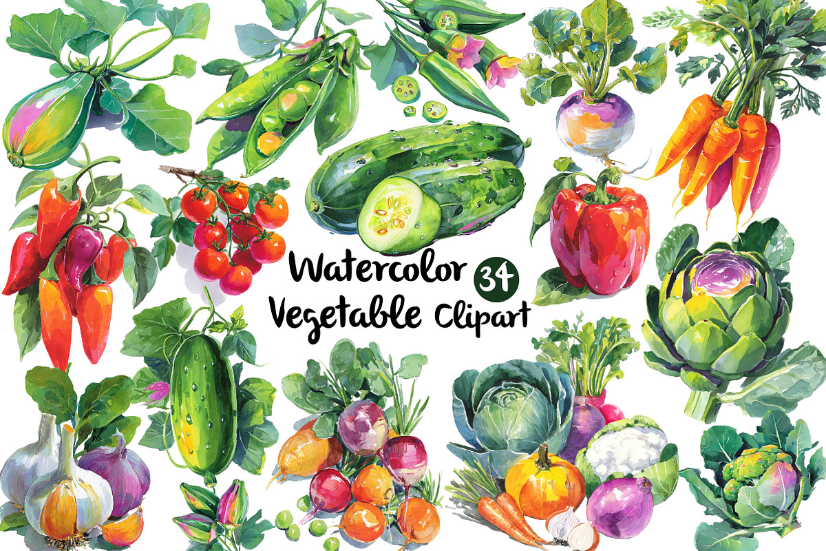 Watercolor Vegetable Clipart Set, an Illustration by Daily.Designs (Photo 1 of 3)