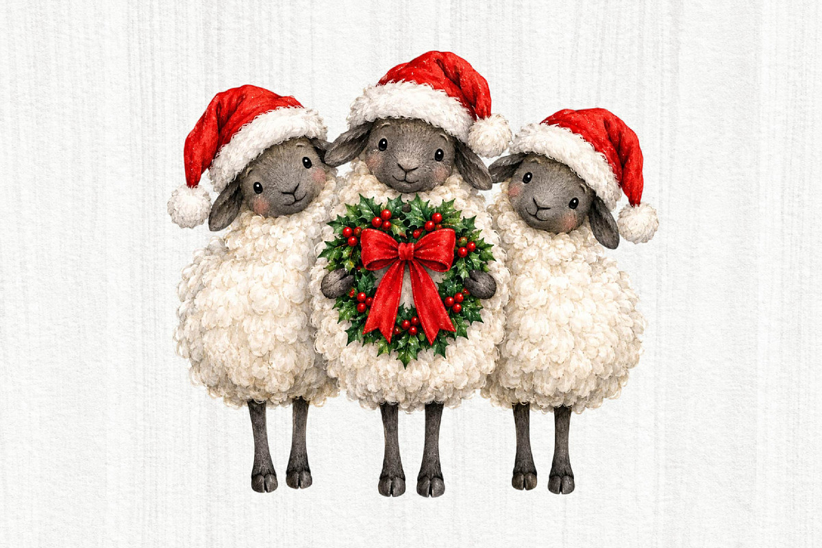 Whimsical Christmas Sheep Clipart, a Seasonal Illustration by fashionaddict (Photo 4 of 11)