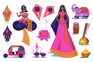 India Culture Set, an Illustration by alexdndz