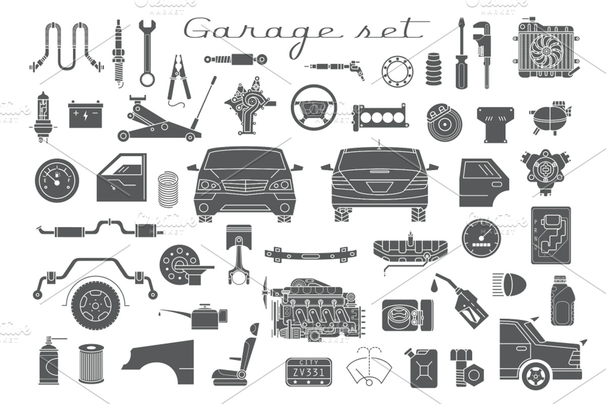 Garage set. Vector icons car parts., an Object Illustration by WINS Doodle shop (Photo 4 of 4)