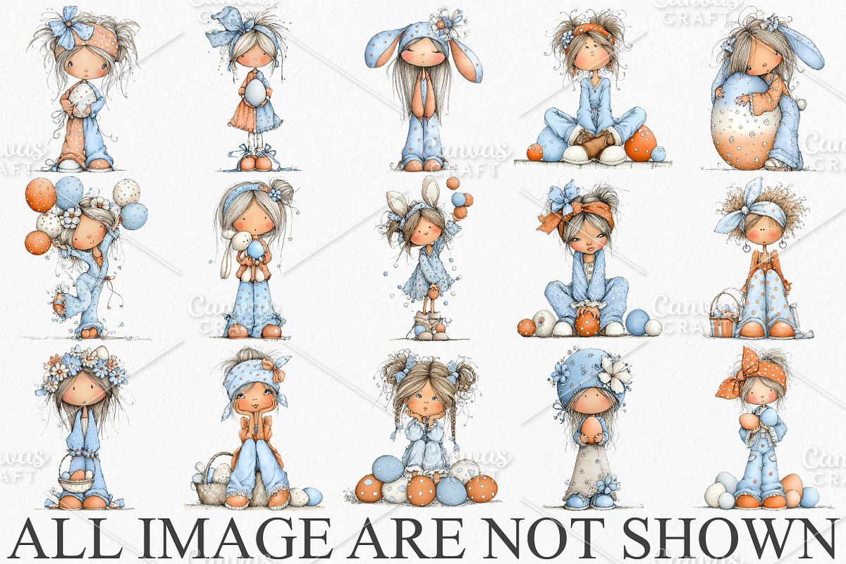 Whimsical Easter Girl Clipart Bundle, an Illustration by Canvas Craft (Photo 3 of 7)