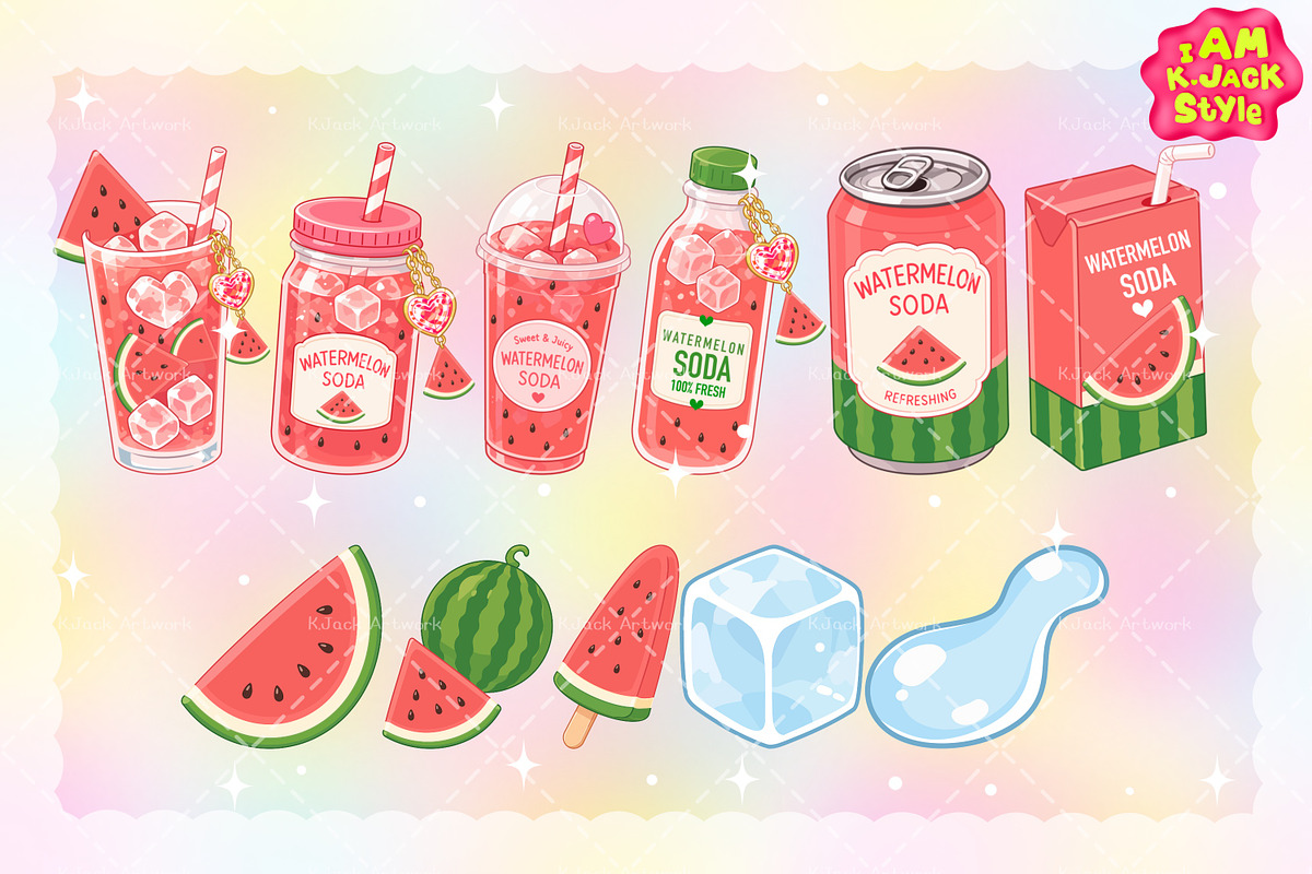 Cute Watermelon Soda Drink Clipart, a Food Illustration by K.JackArtwork (Photo 2 of 4)